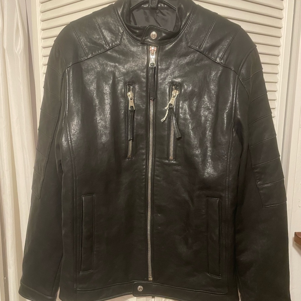 New partial tag men s ladies m biker or bomber leather jacket snaps high end
